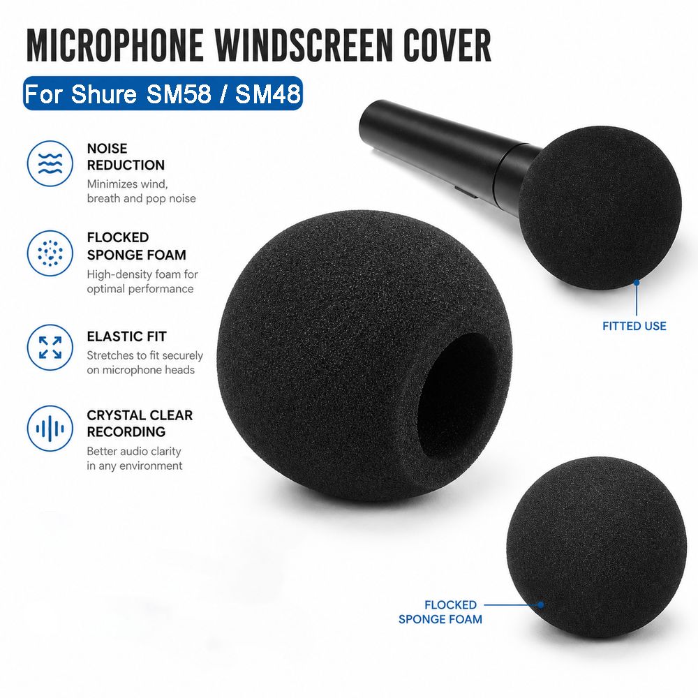 Shure Mic Sm58 - Ersatz-Mikrofon-Windschutzabdeckung Beflockter Schaumstoff Winddichte Mikrofonabdeckung Mikrofon-Pop-Filter